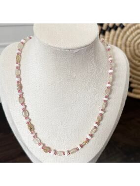 Second Bloom Studio Rose Quartz Opal Necklace 17" + Extender Pink Gold Artisan
